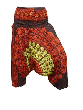 Mogul Women Red Brown Loose Baggy Harem Pant Boho Chic HIPPIE Gypsy Ethnic Printed Comfy Pants