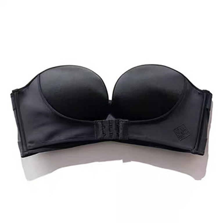 Strapless Bras for Women Front Closure Push Up Tube Tops Bra No Underwire  -Slip Silicone Padded Plus Size Bandeau Bra