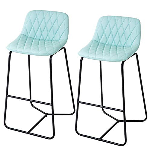 Qulomvs Bar Stools With Back 30 Inches, Teal Leather Bar Stools With Backs