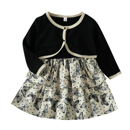 

dmqupv Kids Cat Dress Toddler Girls Sleeveless Cartoon Prints Princess Dress Ruffles Robe Cloak Set Dress Black 12-18 Months