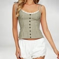 thumbnail image 2 of Daznico Womens Gingham Plaid Camisole Lace Tie Strap Button Front Fitted Casual Summer Crop Tank Top,M, 2 of 4