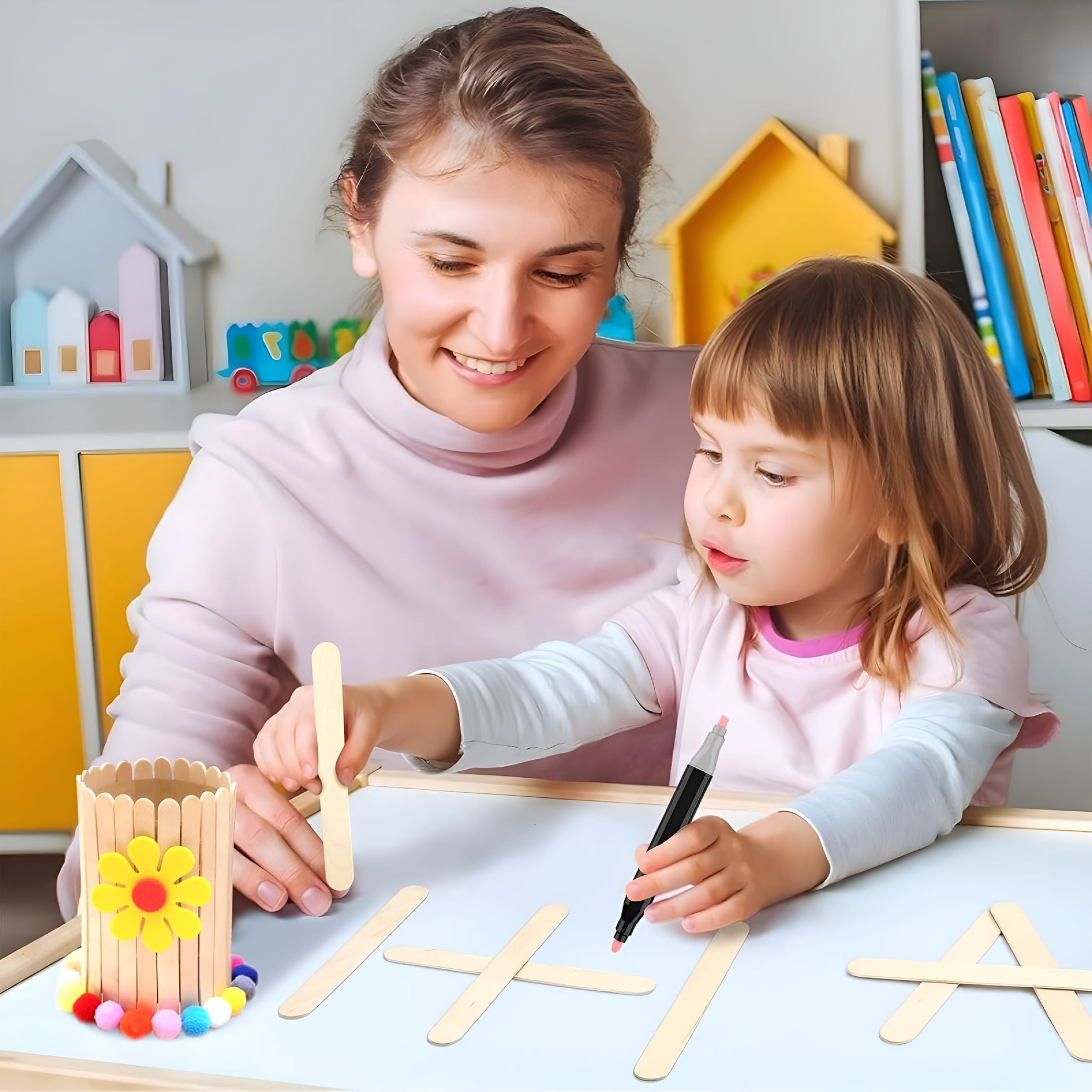 XIBUFE 1500 Wooden Popsicle Sticks for Crafts,6 Inch Wood Craft Sticks,Wide Lollipop Sticks,Treat Sticks Ice Pop Sticks for Creative Designs Or Children Education,Home Art Projects