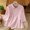 Pink, variant on Fesfesfes Women's Casual Tee Delicate Hollow-Out Embroidered 3/4 Sleeved Stand up Collar Tops with Buttons Fall Trendy Outdoor Blouses(Beige#1,L)