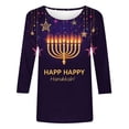 thumbnail image 4 of Qulqfy Womens Hanukkah Shirts Novelty 3/4 Length Sleeve Plus Size Tops Party Menorah Chanukah Crew Neck Funny Tops Womens Blouses 5XL, 4 of 5