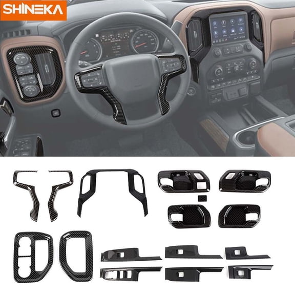 16Pcs Carbon Fiber Dash Door Bowl Decor Trim Cover Kit For Chevy Silverado 19-25
