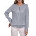 thumbnail image 2 of Camisas para mujer,Blusa holgada de manga larga con cuello redondo para mujer, mezcla de poliéster de color liso, cómoda para uso diario y trabajo, sopatenor, 2 of 8