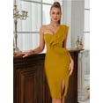 thumbnail image 5 of One Shoulder Ruffle Dress Side Split Bodycon Bandage Dress Wedding Guest Dress, 5 of 9