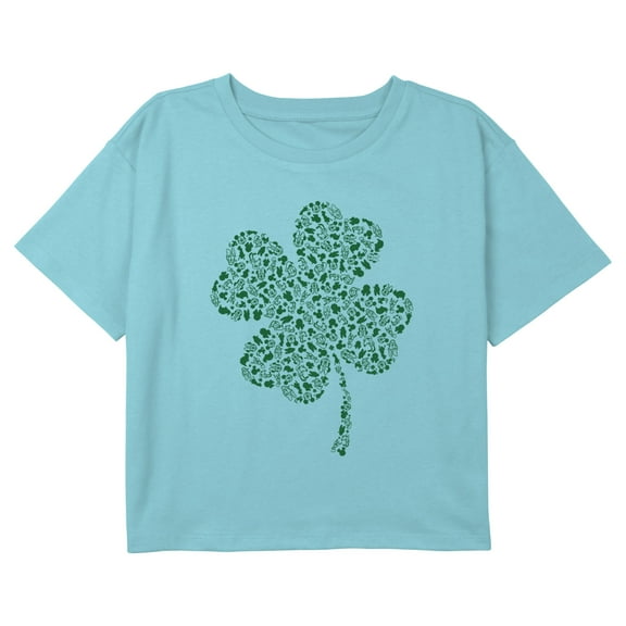 Girl's Mickey & Friends Shamrock Icon Friends Graphic Cropped T-Shirt Blue Large
