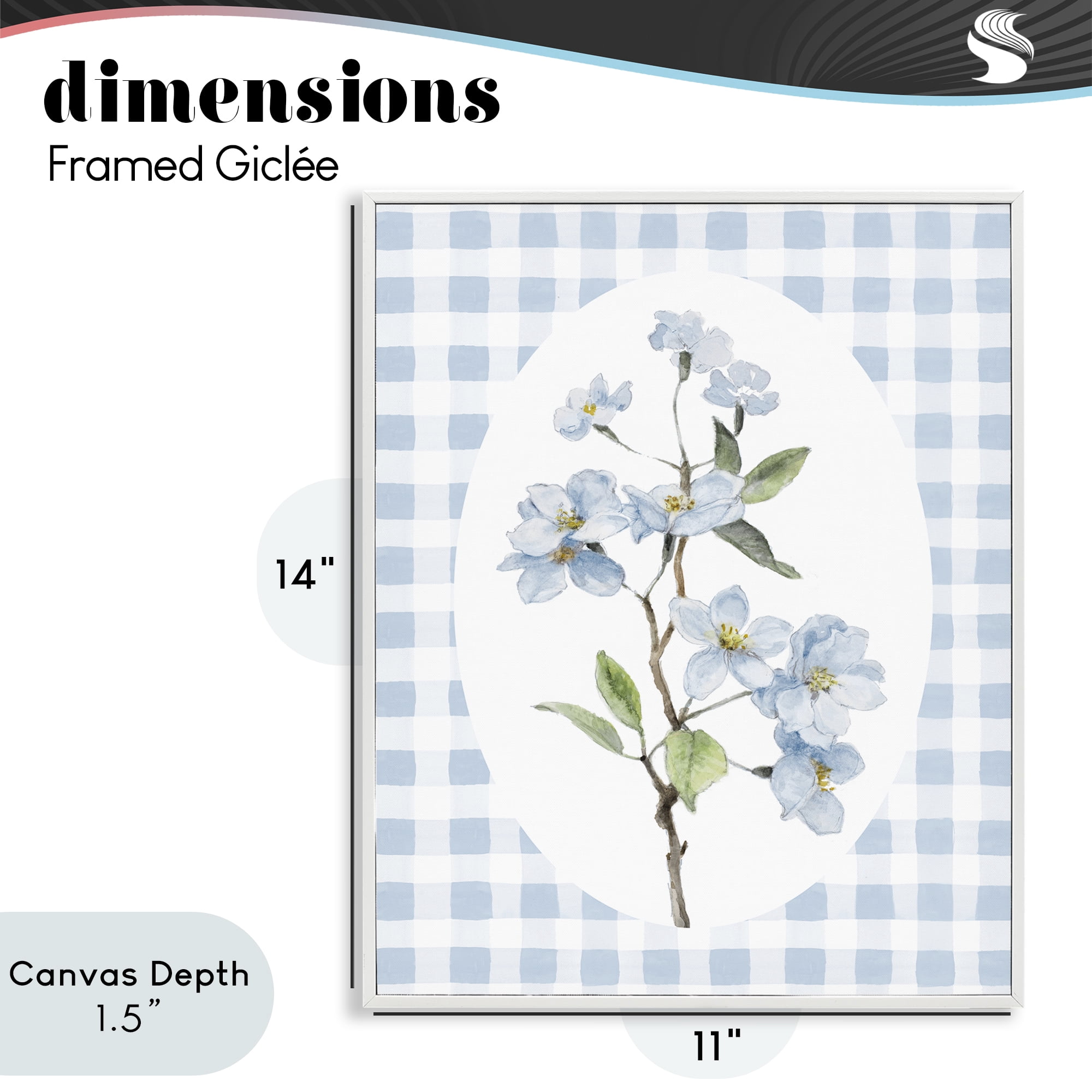 Stupell Industries Blooms on Blue Checkers White Framed Giclee Art, design by Lanie Loreth