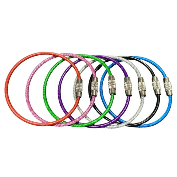 7Pcs - Key Rings Stainless Steel Wire Keychains Lock Cable Heavy Duty Luggage Tags Loops Keepers( 4 inches ,2mm) Twist Barrel