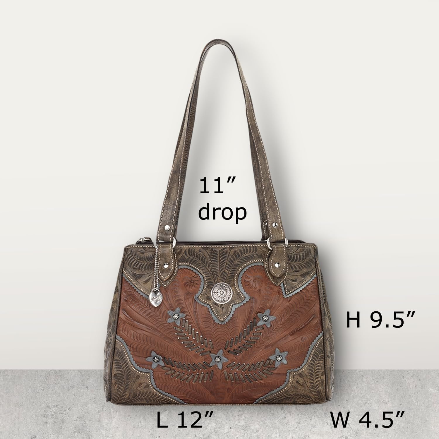 American West Women s Handbag Genuine Leather Tote Hand Tooled Stylish Every Day Purse
