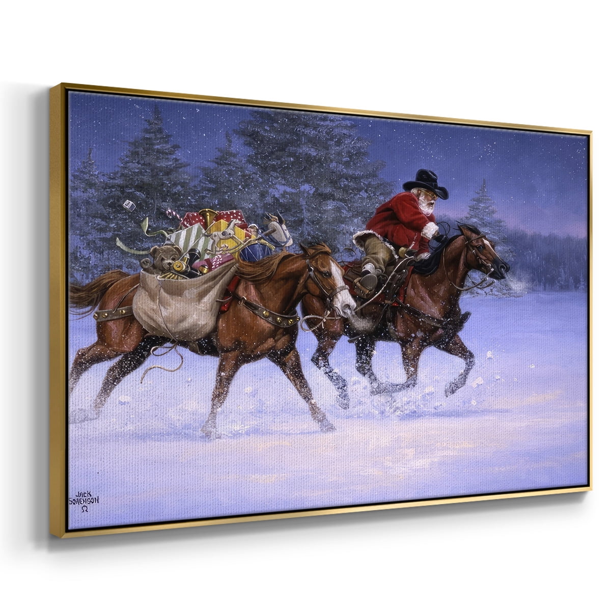 Christmas Rush - Framed Gallery Wrapped Holiday Canvas - 27 x 41 - Gold Frame