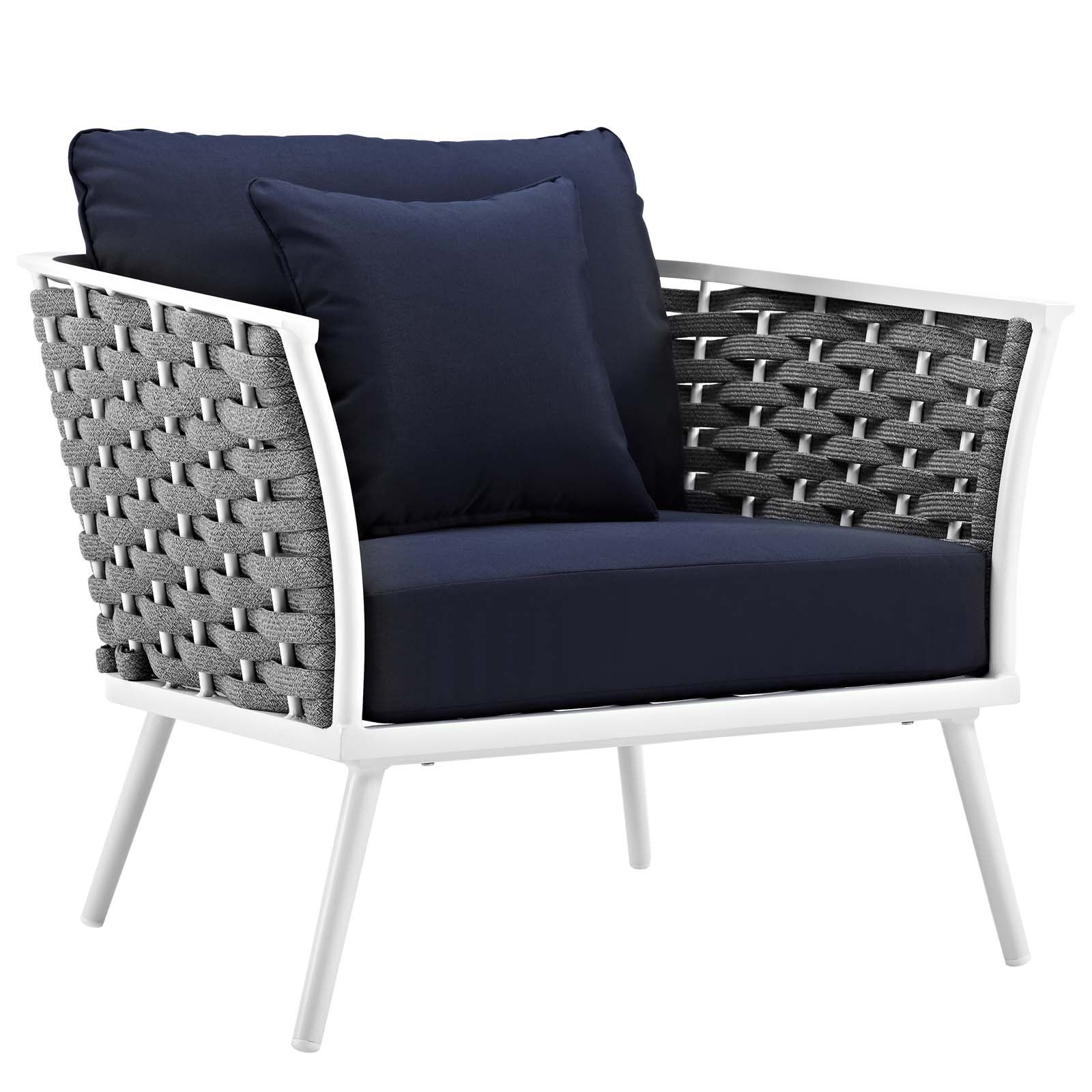 Modern Contemporary Urban Design Outdoor Patio Balcony Garden Furniture Lounge Chair Armchair, Set of Two, Fabric Aluminium, White Navy - image 5 of 6
