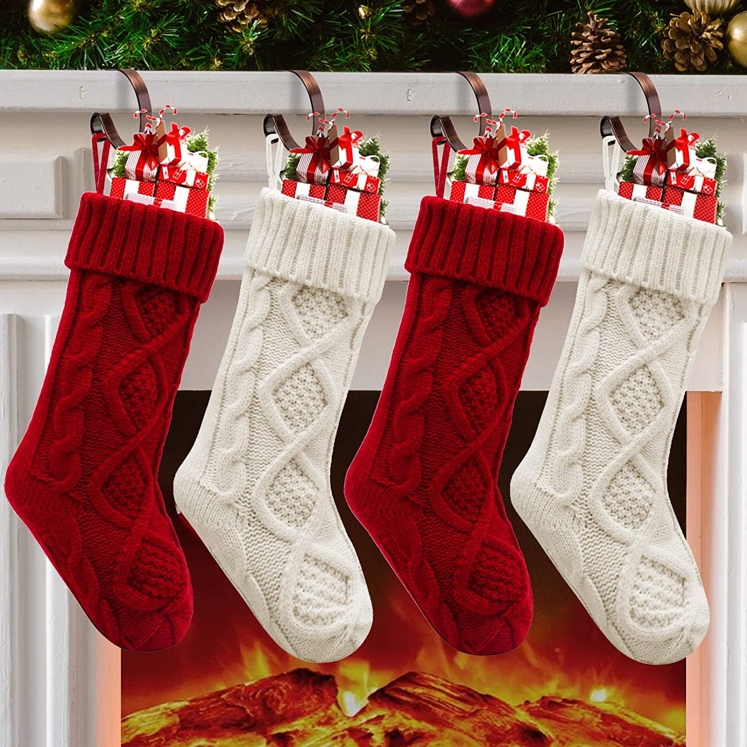  SherryDC Crochet Cable Knit Christmas Stockings 18 Hanging  Socks for Christmas Decorations, Set of 3 : Home & Kitchen
