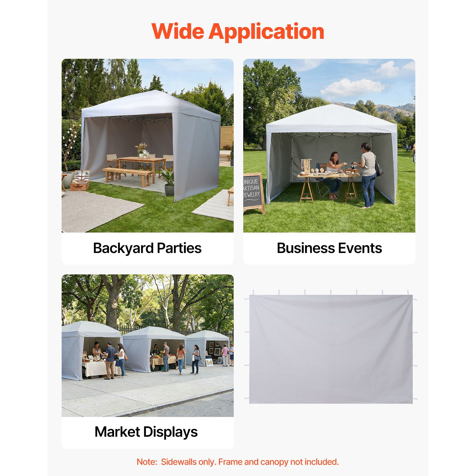 Canopy Sidewalls, Fit for 10 x 10 ft Pop Up Canopy Tent, Tent Side Walls with Waterproof and Sunlight Protection Layer for Outdoor Event Tents, Vendor Booths, Camping (3 Sidewalls Only, White)