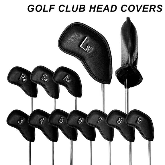 12Pcs/Set Golf Iron Head Covers Set, Handed Black PU Leather, Fit All Golf Clubs