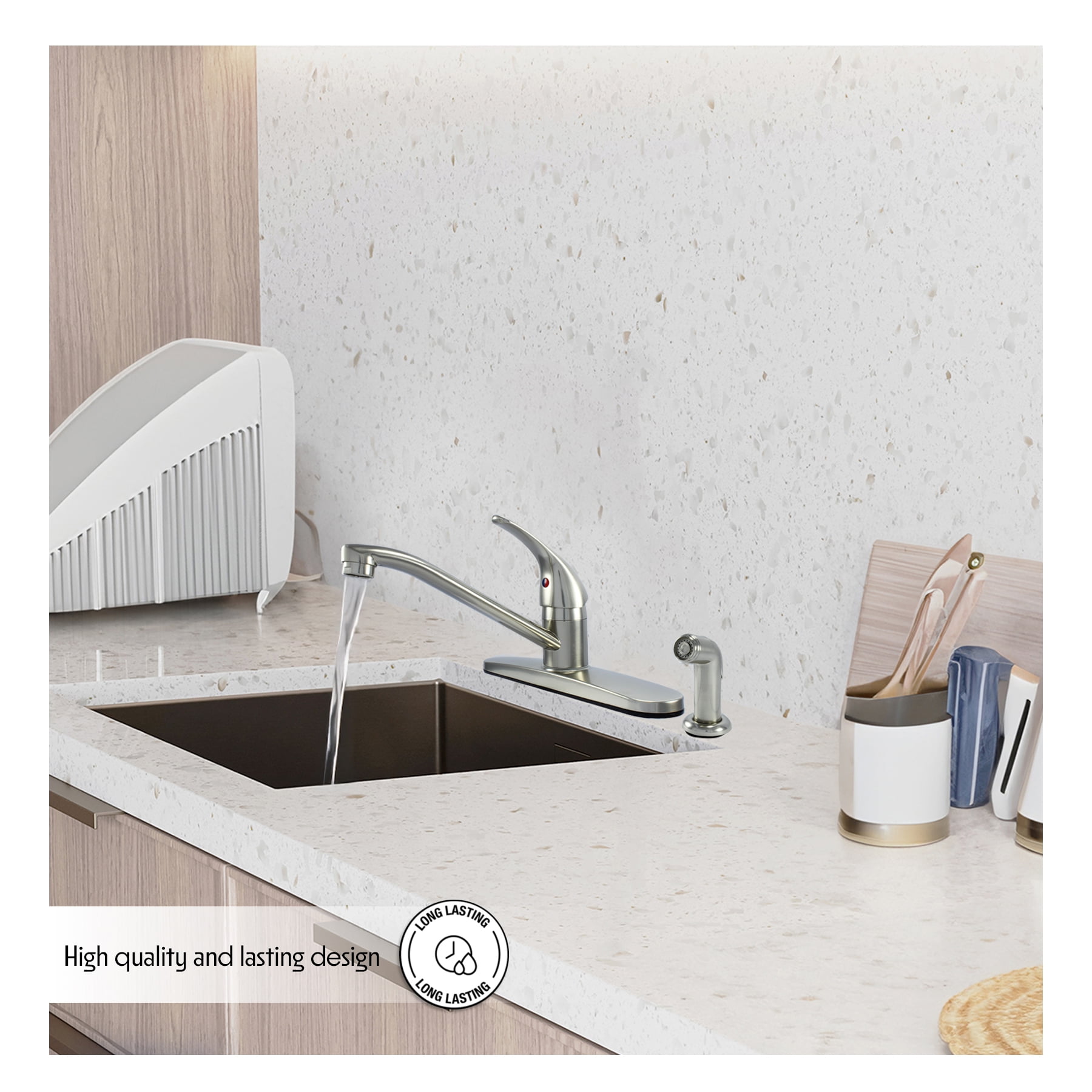 WMF Metal Single Handle Kitchen Faucet with Side Spray, Silver