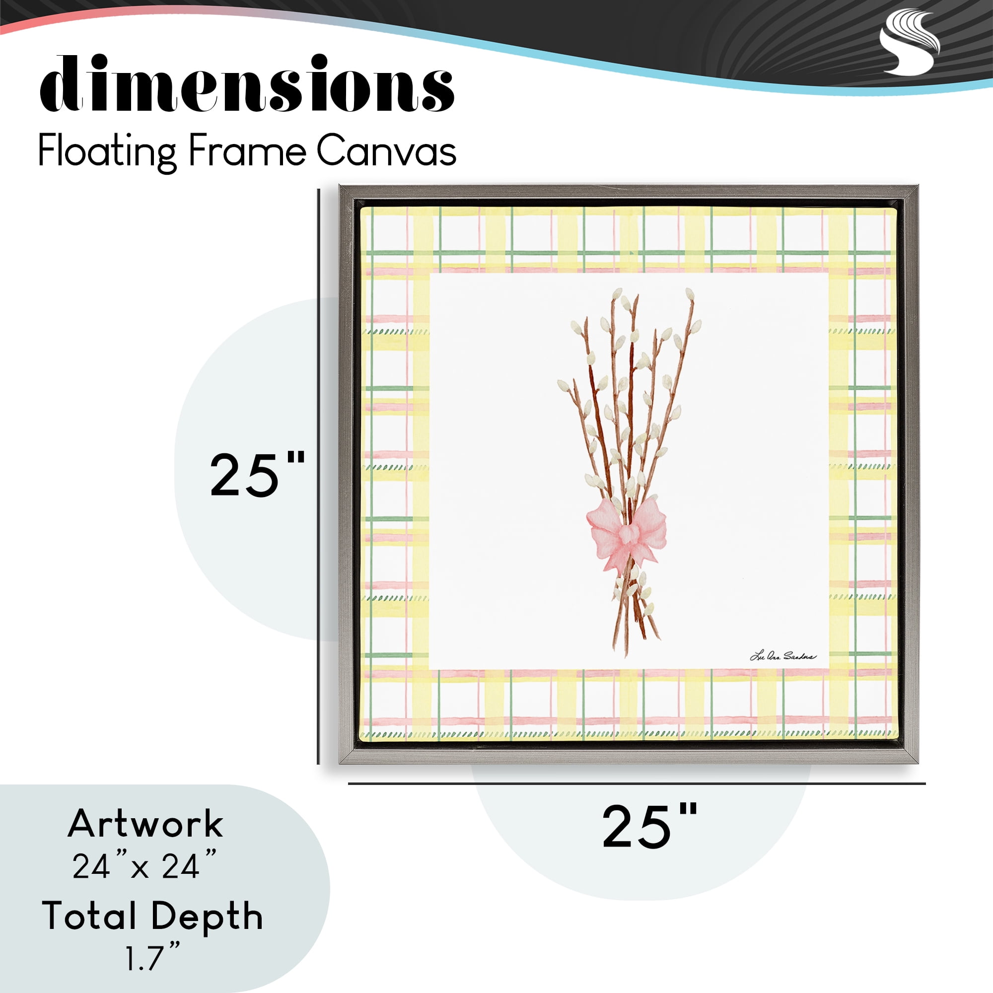 Pastel Spring Pussy Willow Gray Framed Floater Canvas Wall Art, design by Lee Ann Sanders