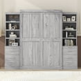 thumbnail image 2 of Euroco Pine Wood Full Size Murphy Bed, Convertible Wall Bed with Shelves and Drawers, Convertible into A Cabinet for Kids Teens Bedroom, Gray, 2 of 14