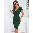 thumbnail image 3 of Owin Women's Summer Sexy V Neck Ruffle Sleeve Faux Wrap Ruched Sheath Bodycon Cocktail Party Work Dress, 3 of 4