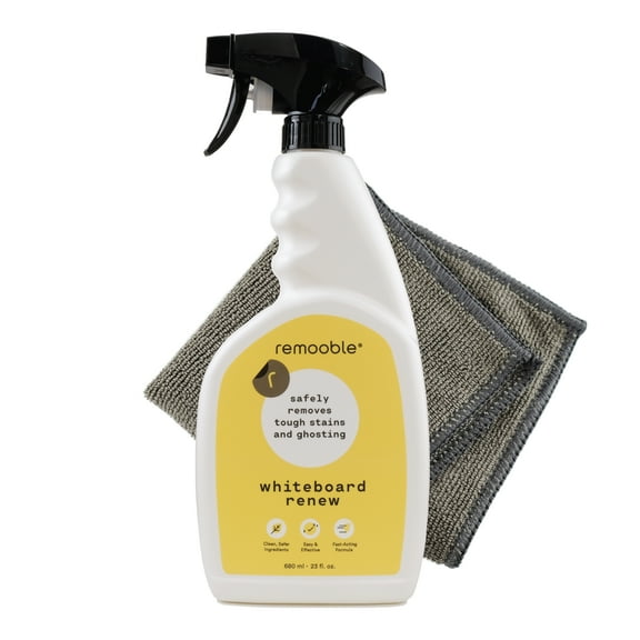 Remooble Dry Erase Whiteboard Cleaner & Microfiber Cleaning Cloth - Safely Removes Permanent Marker and Ghosting, 22 oz.