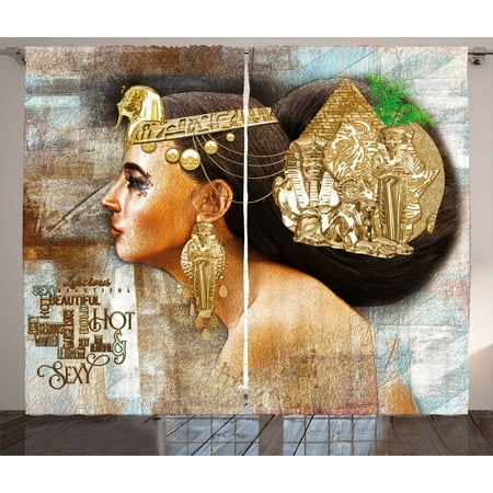 Egyptian Curtains 2 Panels Set Woman Queen Cleopatra Profile