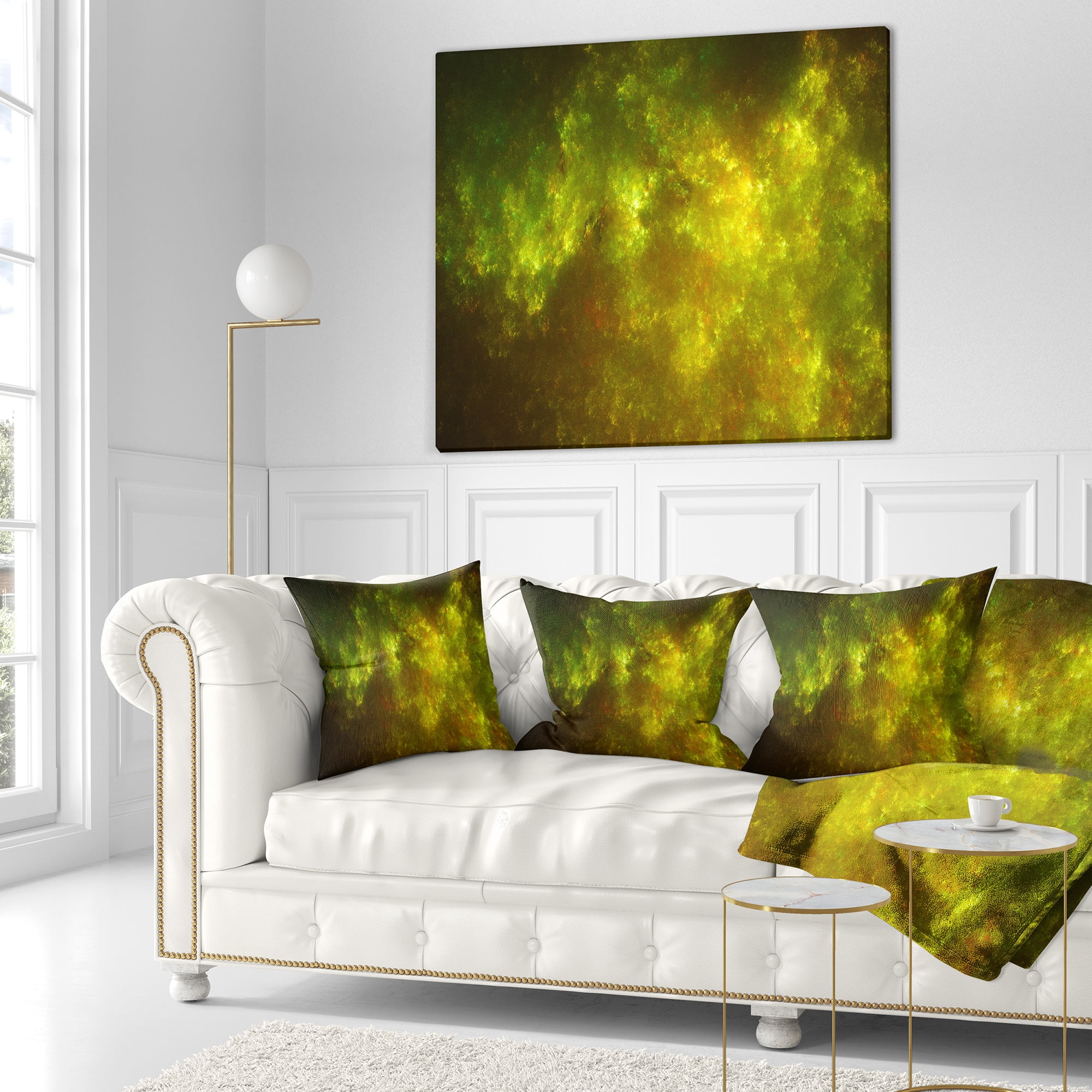 Designart Clear Golden Starry Fractal Sky - Abstract Throw Pillow - 18x18