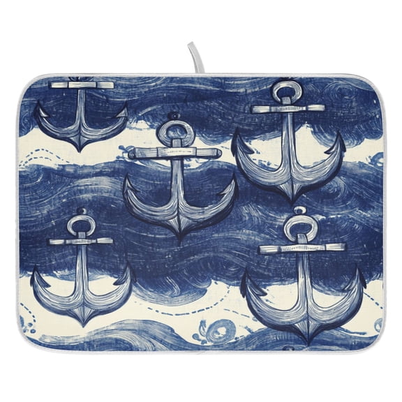 Marine Elements Pattern Dish Drying Mat for Kitchen, Quick Drying Absorbent Soft Durable 16" x 18"