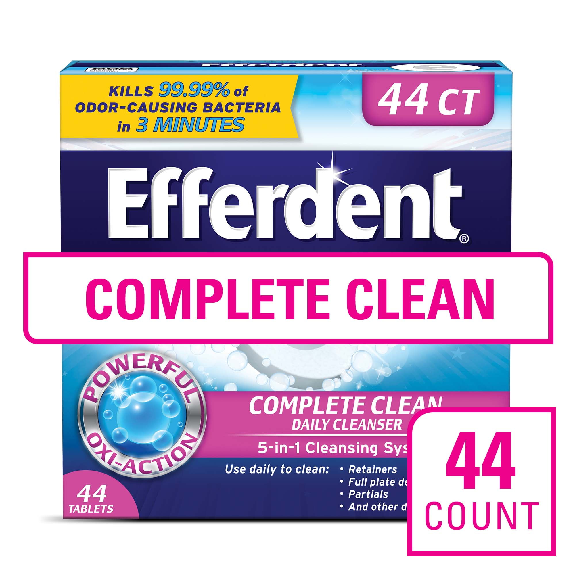 Efferdent Denture & Retainer Cleanser Tablets, Complete Clean, 44