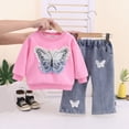 thumbnail image 2 of Baby Girls Outfits Girls Cute Print Fall Winter Clothes 9 12 18 Months 2t 3t 4t Toddler Girls Long Sleeve Top Jeans Bell-bottomed Pants 2PCS Set,2-3 Years,Red, 2 of 5