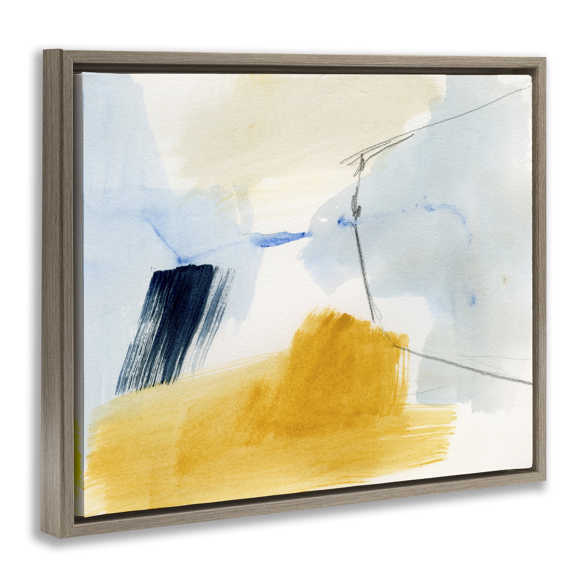 Stupell Industries Abstract Paint Yellow Accent Abstract Painting Brown Floater Framed Canvas Art Print Wall Art, 31 x 25