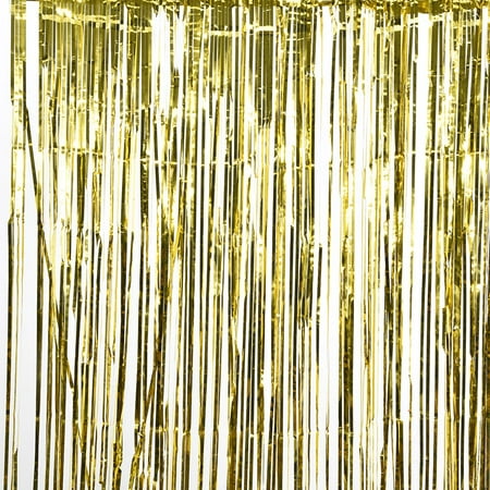 Image of 2 pcs Foil Fringe Curtain Photo Backdrop Door Curtains for Christmas Birthday Party Decor(Golden)100*120cm