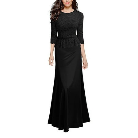 Formal Dresses for Women Evening Long Maxi Lace Crochet Wedding Bridesmaid Cocktail Pageant 3/4 Sleeve Prom Ball