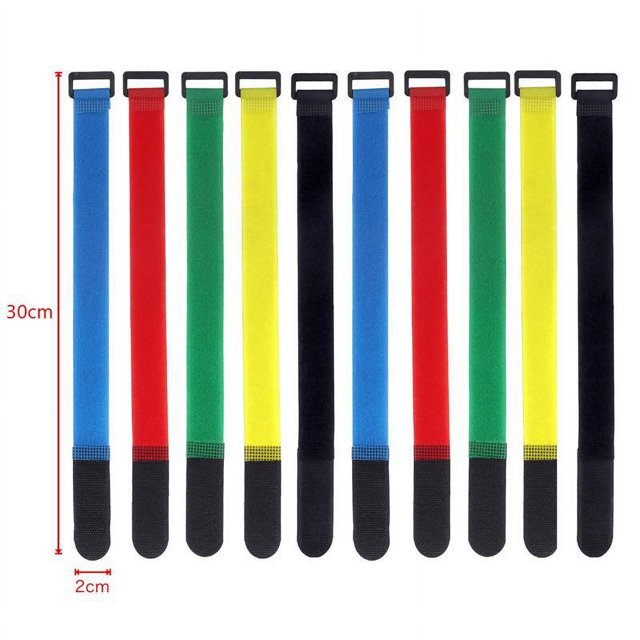 Magic Tape 10Pcs Reusable Hook Loop Nylon Straps Reverse Colored Fastening Tape Self Adhesive Cable Ties Wrap Bundle Fixed Ties 1500781-length 30cn width 2cm