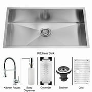 VIGO VG15062 Undermount Stainless Steel Kitchen Sink, Faucet, Colander, Grid, Strainer and Dispenser