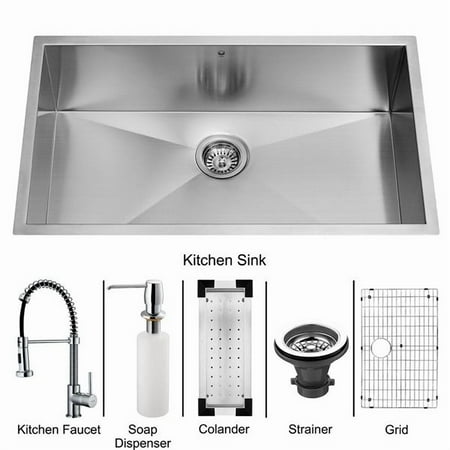 VIGO VG15062 Undermount Stainless Steel Kitchen Sink, Faucet, Colander, Grid, Strainer and Dispenser