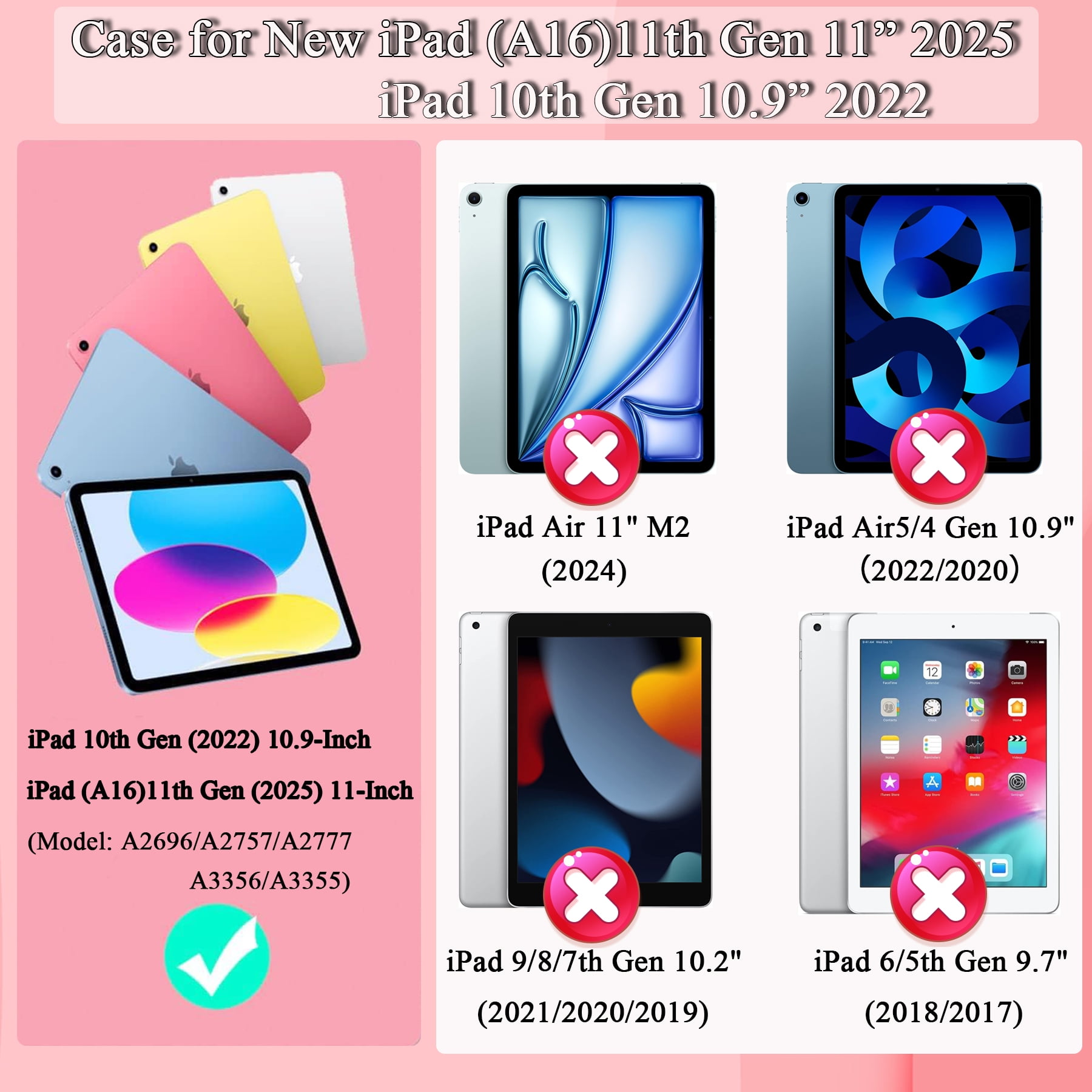 Rantice Case for iPad 10th Generation 10.9 Inch 2022, iPad (A16) 11th Gen 11 Inch 2025, with Kickstand & Pencil Holder, Heavy Duty Shockproof Hybrid Protective Cover for Kids Girls, Black+Red