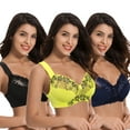 thumbnail image 6 of Curve Muse Plus Size Minimizer Unlined Wirefree Bra with Lace Embroidery-3Pack-NAVY,Yellow,BLACK-36DD, 6 of 12