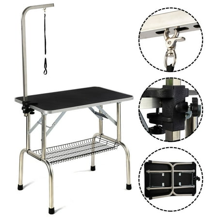 - Costway Large Portable Pet Dog Cat Grooming Table Dog Show W/arm & Noose & Mesh Tray