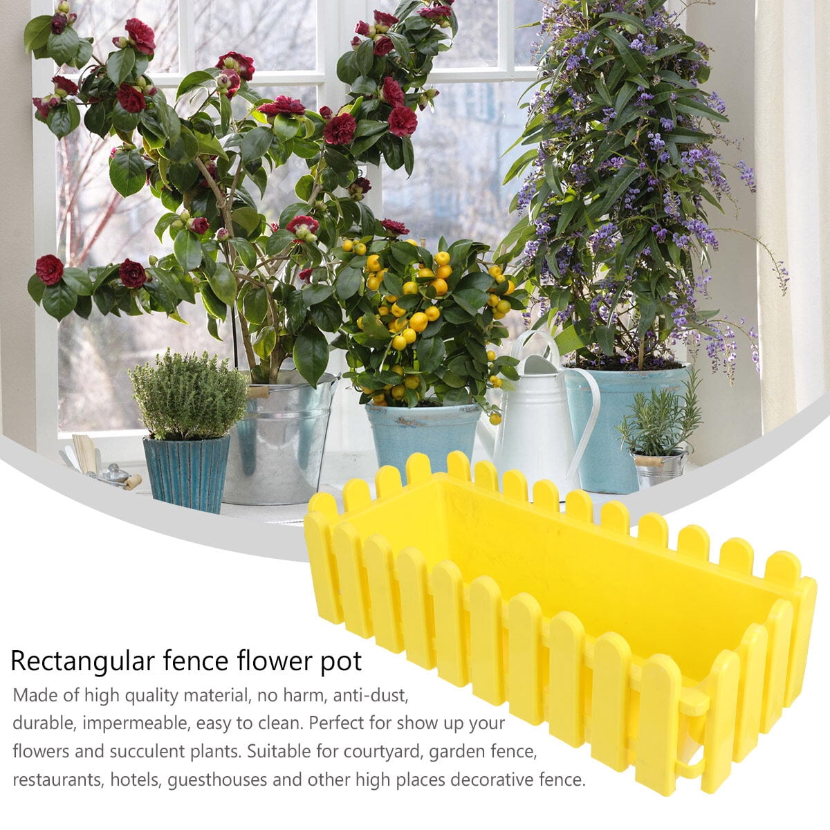 CRILSTYLEO Durable Yellow PP Resin Rectangular Flower Container for Outdoor Use 3Pcs