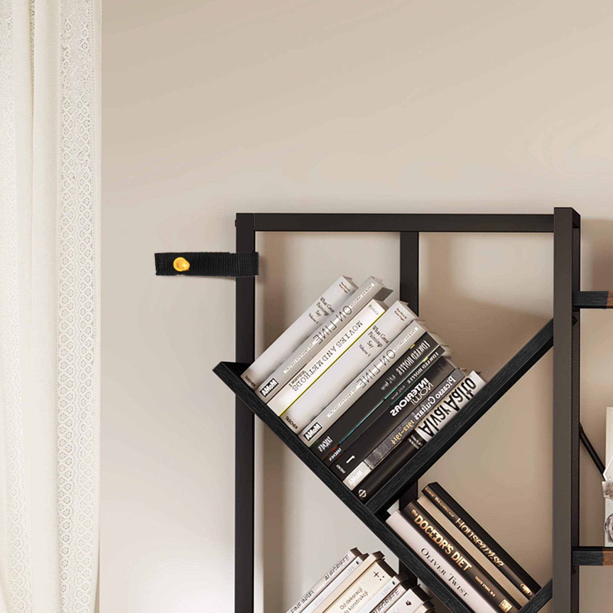 Dextrus 5 Tier Tall Bookshelf, 70.8" Wide Tree Bookcase, Industrial Large Bookshelves, Etagere Storage Display Shelf for Living Room,Bedroom, Home Office, Black