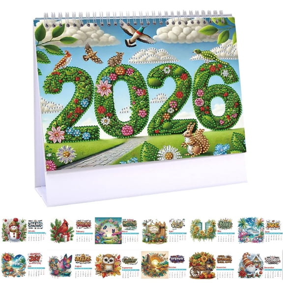 DIY Diamond Art Painting 2026 Desk Calendar Ornament, Monthly Planner from Jan 2026 to Dec, 12-Month Home Office Desk Calendar for Planning Decoration-2026-D