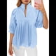 thumbnail image 2 of Blusa con Cuello en V y Mangas Abullonadas para Mujer, Estilo Babydoll, Peplum, Elegante, Informal, Plisada, Holgada. Azul L, 2 of 6