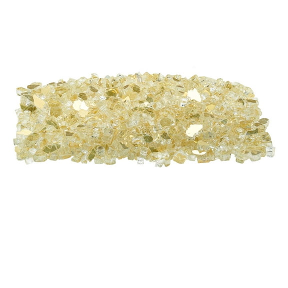 KFFKFF Fire Glass, 10 lbs / 4.5 kg Heat-Resistant Fireplace Stones, 1/2-Inch Reflective & Smokeless Firepit Glass, Durable Decorative Landscaping Stones for Fire Pit Table, Gold