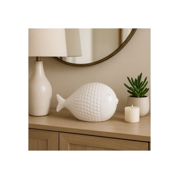 Modern Scaled Fish Figurine for Home Decor - Decorative Sculpture Ornaments for Bathroom, Office, and Living Room Decor - Elegant Statue Decoration for Shelf and Coffee Table Decor - 6", White