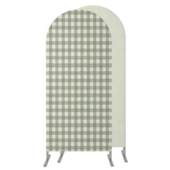 6.6FT Arch Backdrop Covers, Sage Green Plaid Wedding Arch Cover Stretchy, Gingham Checked Minimalist Modern Chiara Arches Backdrop Stand Covers for Birthday Baby Shower Party Banquet Decor