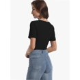 thumbnail image 2 of Women's Short Sleeve V-Neck Ribbed Knit T-Shirt - Fitted Basic Top, 2 of 6