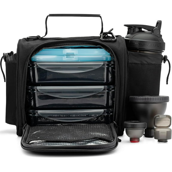 Lunch Bag with Containers - Meal Prep Bag Included Ice Packs, Shaker Bottle, Protein Funnels & Luggage Strap, Travel Meal Bag, Meal Prep Lunch Box