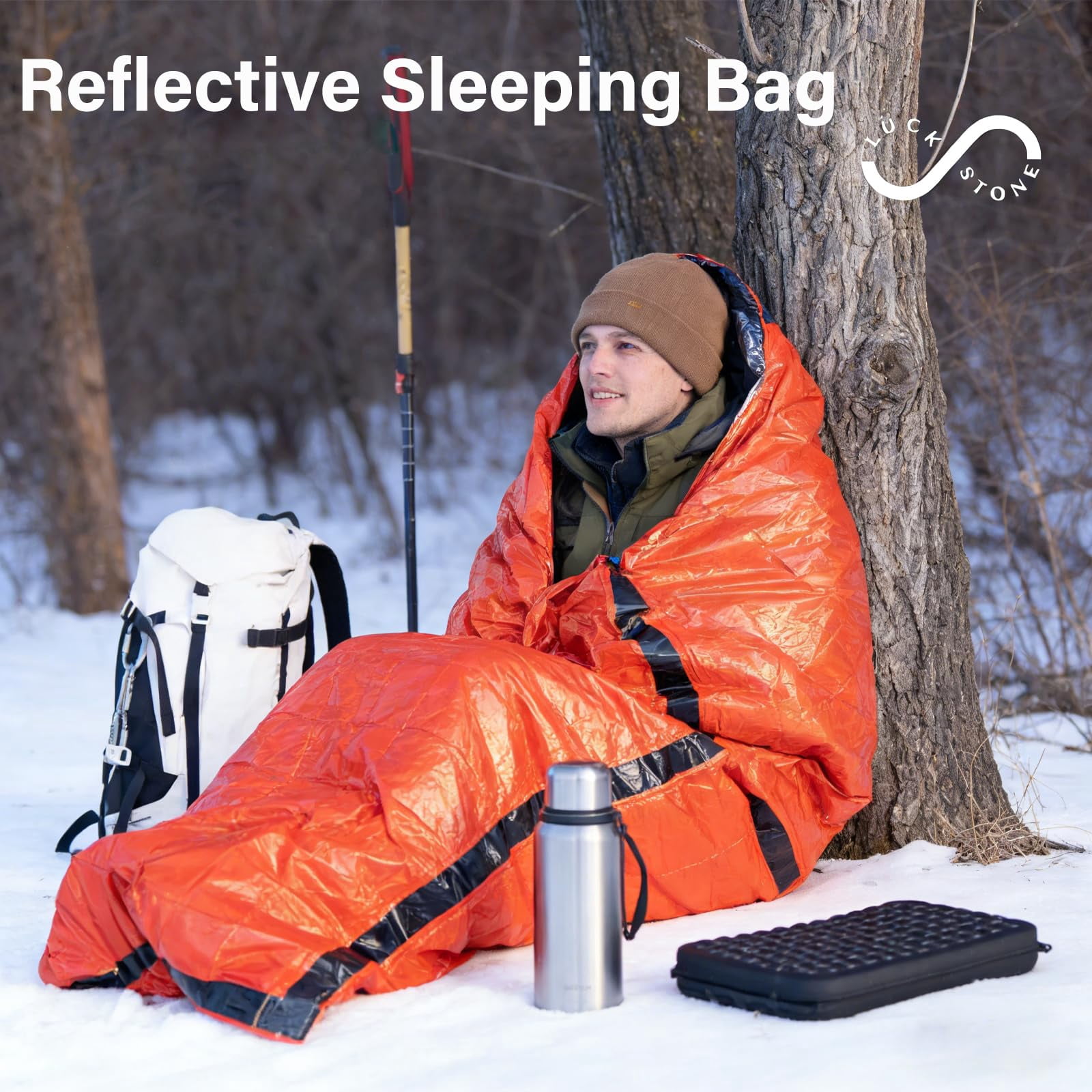 2-Pack Blanket, Sleeping Bag, Emergency Sleeping Bag Survival, Waterproof, Compact Lightweight, Emergency Mat for Survival Kit Car Camping Gear Hiking Go (2, Orange)