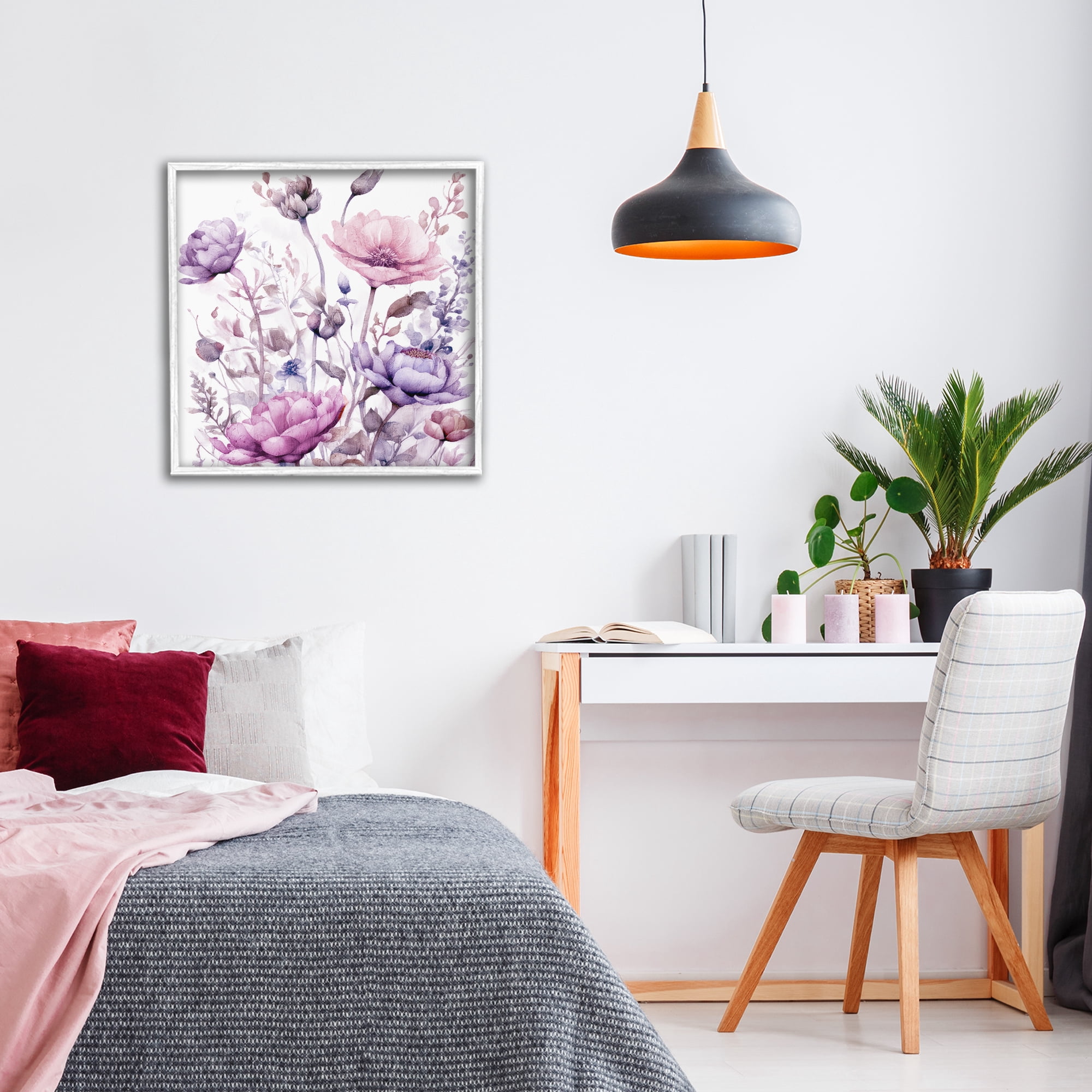 Stupell Industries Purple & Pink Florals White Framed Giclee Art, design by Kim Lewis